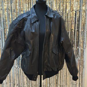 Vintage 1980s Black real Leather Mens Bomber Jacket G-III size M retro style